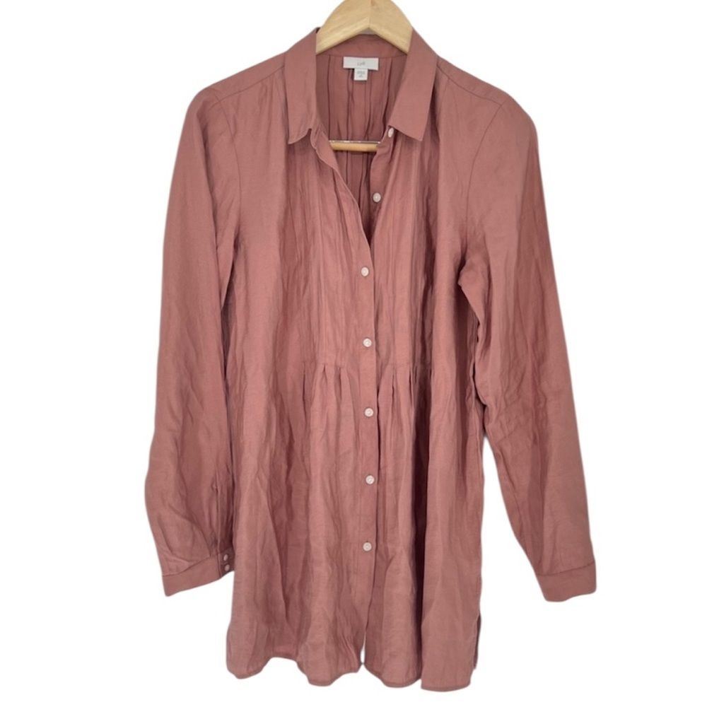 J. Jill Women's Pink Modal Blend Button-Up Puckered Long Sleeve Blouse Top